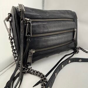 Rebecca Minkoff 3-Zip Front Leather Crossbody Bag Black Gunmetal